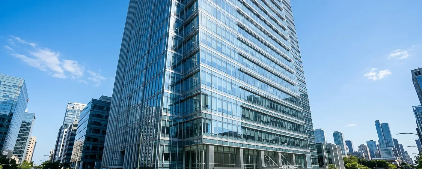 Un immeuble de bureaux vitré en centre-ville