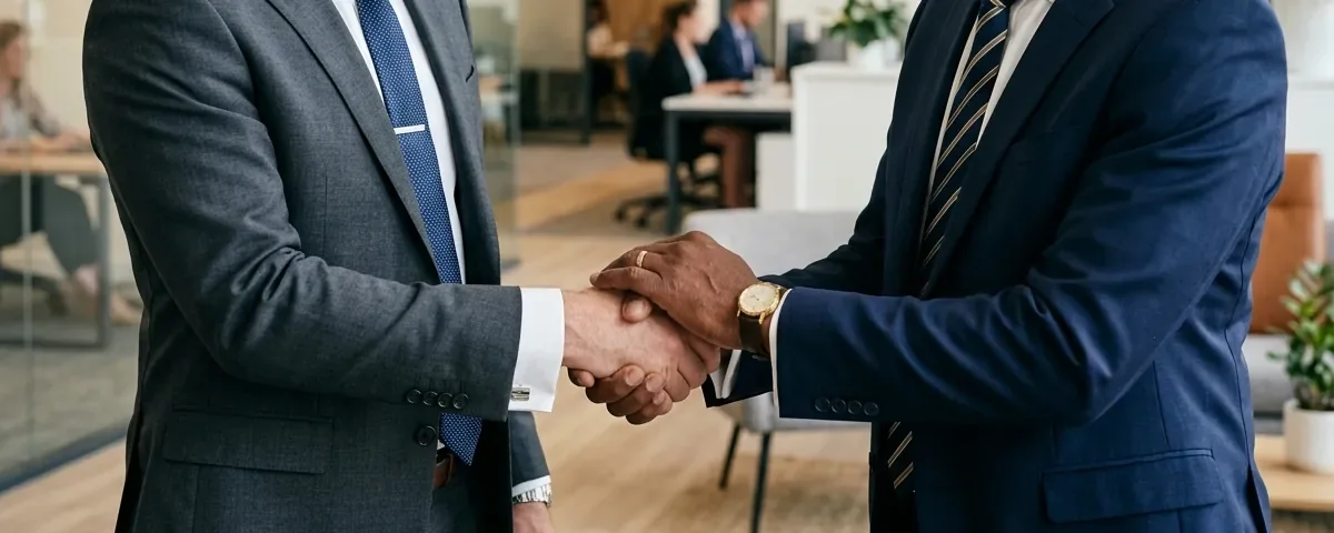 Deux professionnels se serrant la main dans un bureau